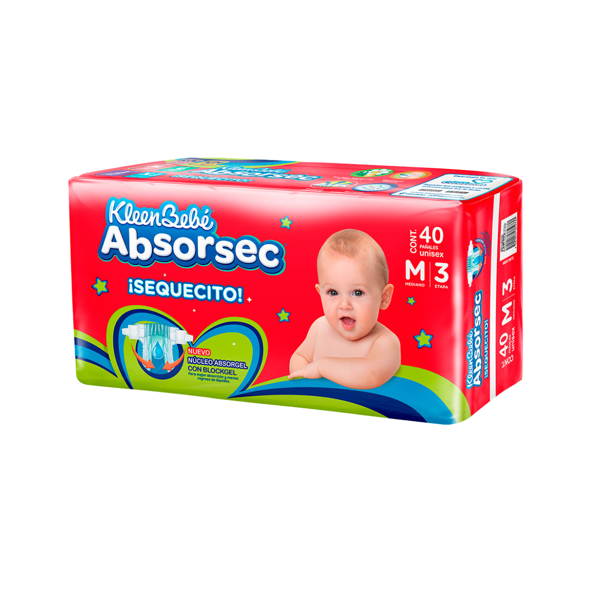 PAÑALES KLEENBEBÉ ABSORSEC MEDIANO C/40