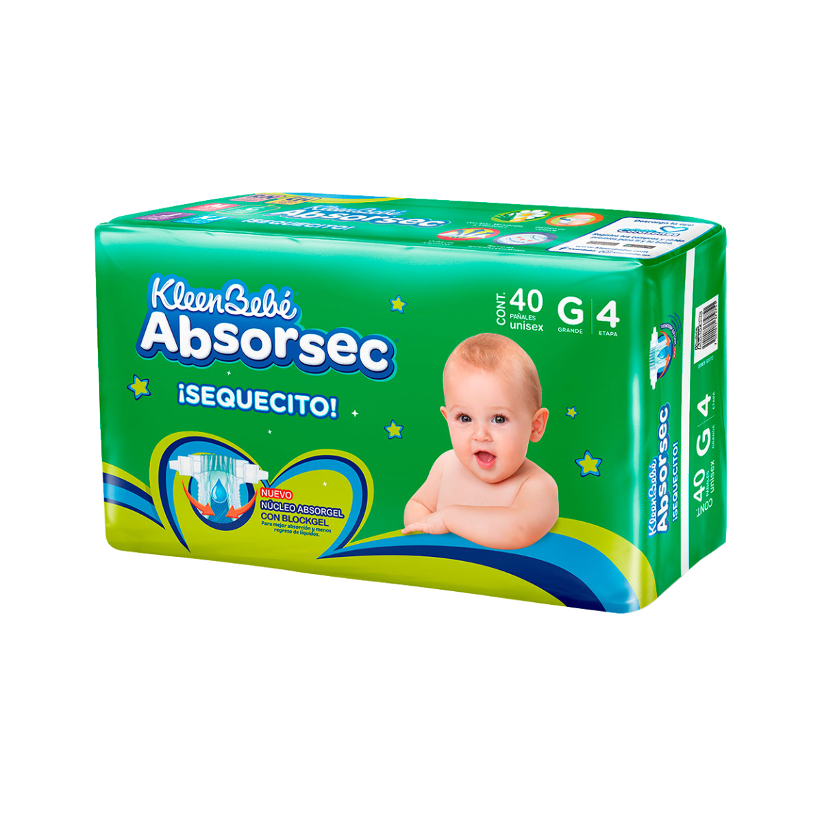 PAÑALES KLEENBEBÉ ABSORSEC GRANDE C/40