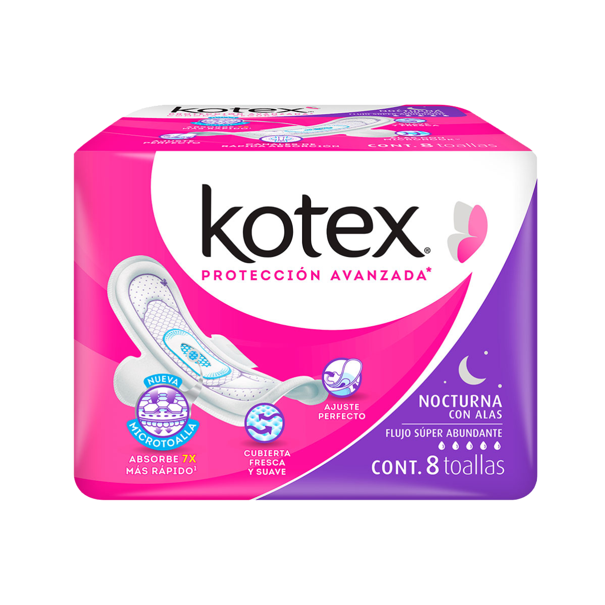 TOALLAS KOTEX NOCTURNA CON ALAS C/8